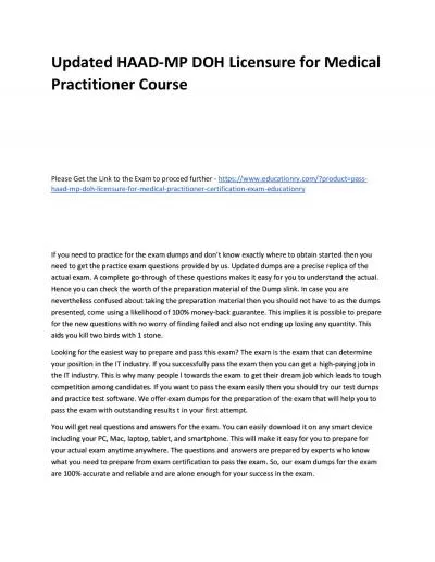 Updated HAAD-MP DOH Licensure for Medical Practitioner Practice Course