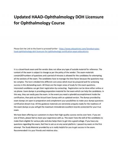 Updated HAAD-Ophthalmology DOH Licensure for Ophthalmology Practice Course