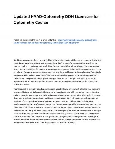 Updated HAAD-Optometry DOH Licensure for Optometry Practice Course