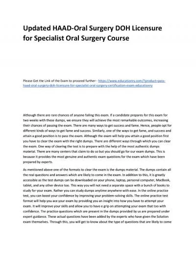 Updated HAAD-Oral Surgery DOH Licensure for Specialist Oral Surgery Practice Course