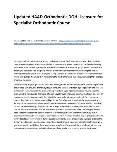 Updated HAAD-Orthodontic DOH Licensure for Specialist Orthodontic Practice Course