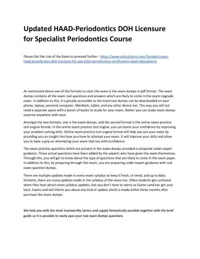 Updated HAAD-Periodontics DOH Licensure for Specialist Periodontics Practice Course