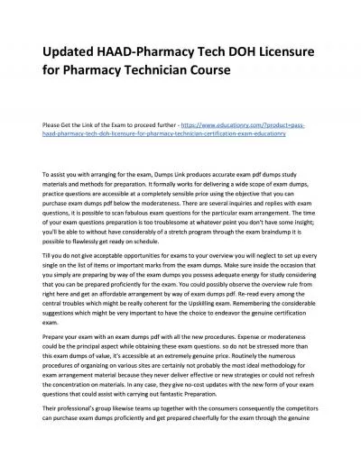 Updated HAAD-Pharmacy Tech DOH Licensure for Pharmacy Technician Practice Course