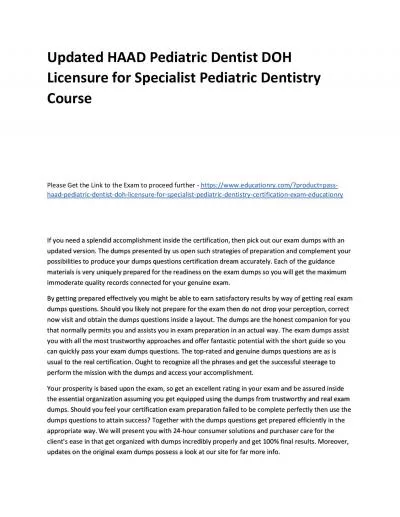 Updated HAAD Pediatric Dentist DOH Licensure for Specialist Pediatric Dentistry Practice