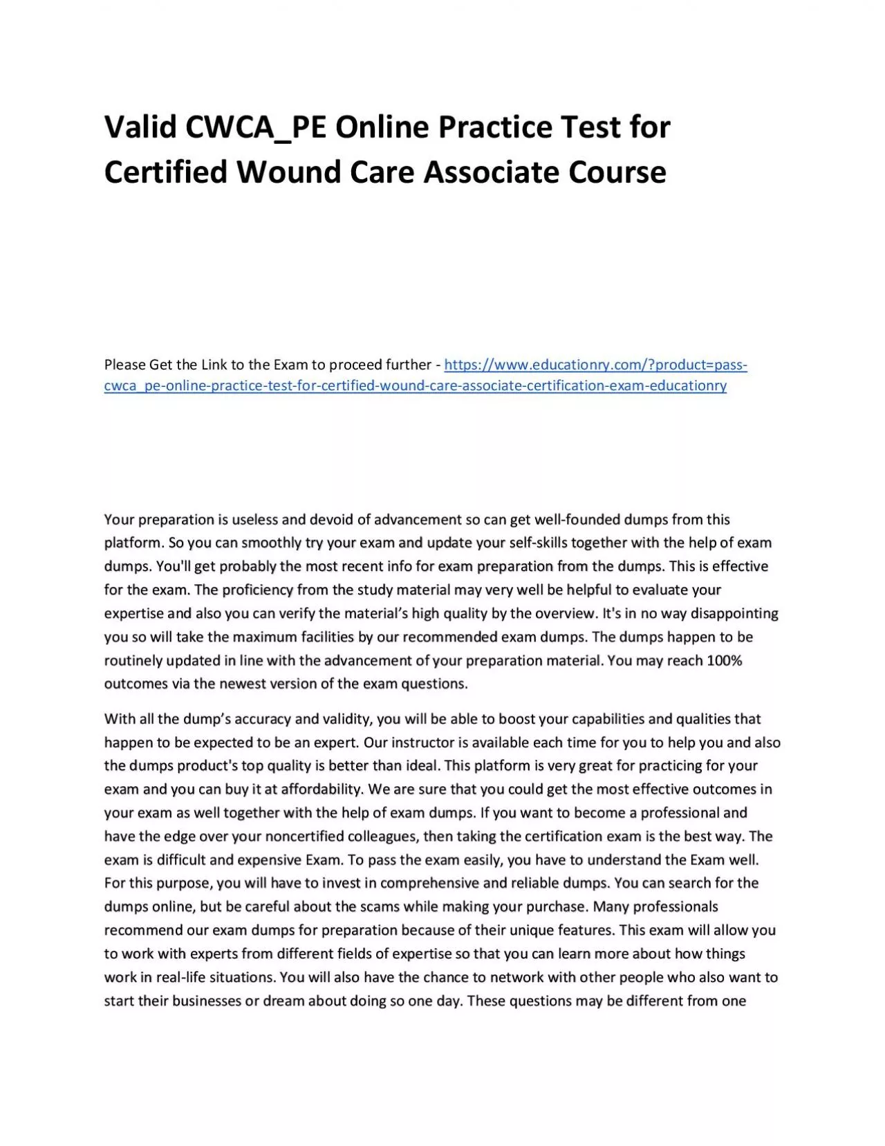 PDF-Valid CWCA_PE Online Practice Test for Certified Wound Care Associate Practice Course