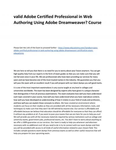 Valid Adobe Certified Professional in Web Authoring Using Adobe Dreamweaver? Practice