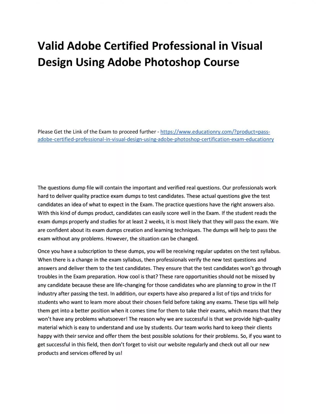 PDF-Valid Adobe Certified Professional in Visual Design Using Adobe Photoshop Practice Course