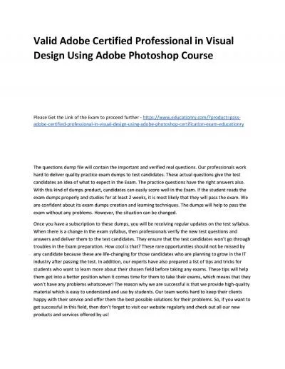 Valid Adobe Certified Professional in Visual Design Using Adobe Photoshop Practice Course