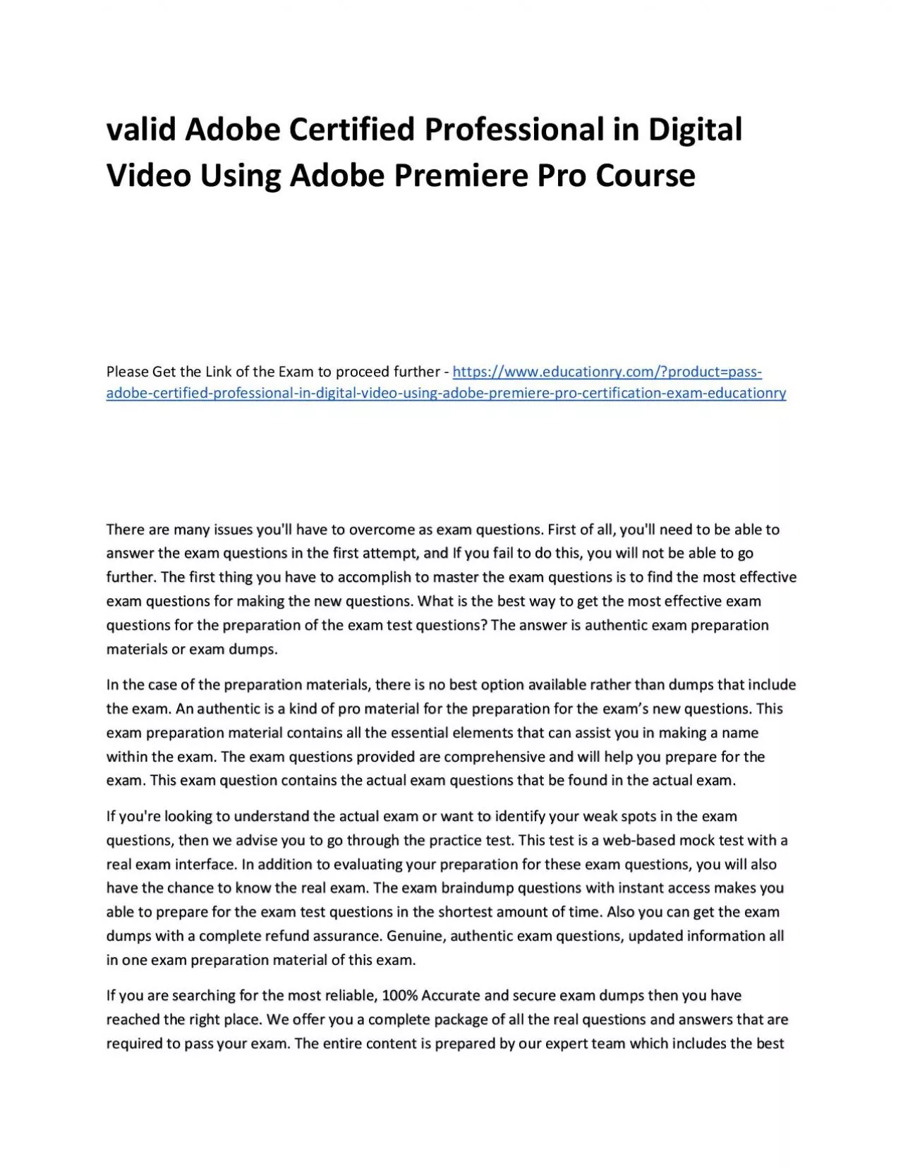 PDF-Valid Adobe Certified Professional in Digital Video Using Adobe Premiere Pro Practice