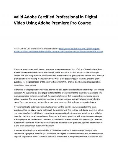 Valid Adobe Certified Professional in Digital Video Using Adobe Premiere Pro Practice