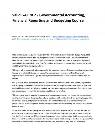Valid GAFRB 2 - Governmental Accounting, Financial Reporting and Budgeting Practice Course