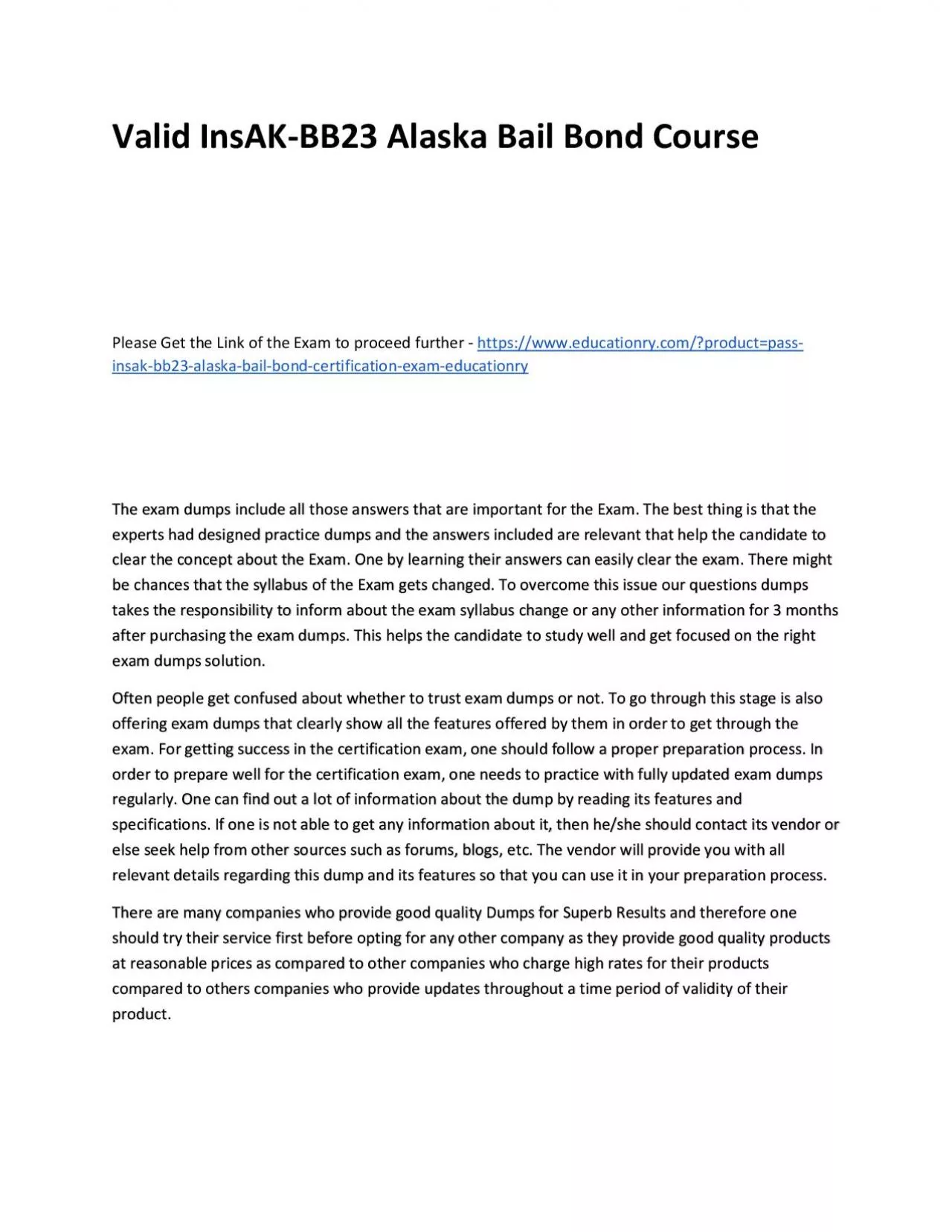 Valid InsAK-BB23 Alaska Bail Bond Practice Course