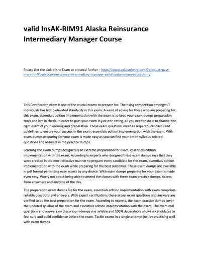 Valid InsAK-RIM91 Alaska Reinsurance Intermediary Manager Practice Course