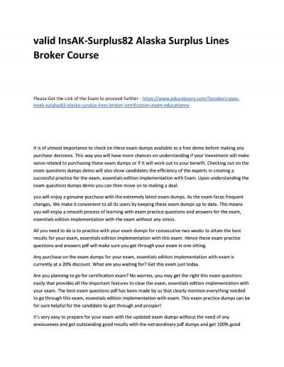 Valid InsAK-Surplus82 Alaska Surplus Lines Broker Practice Course