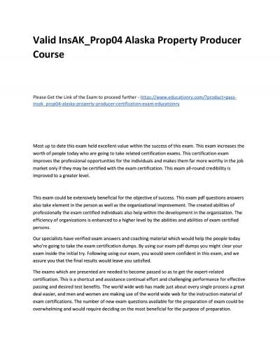 Valid InsAK_Prop04 Alaska Property Producer Practice Course