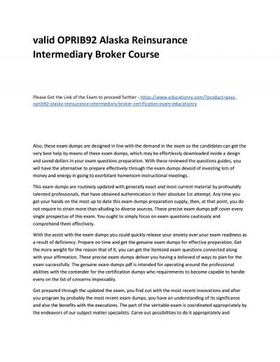 Valid OPRIB92 Alaska Reinsurance Intermediary Broker Practice Course