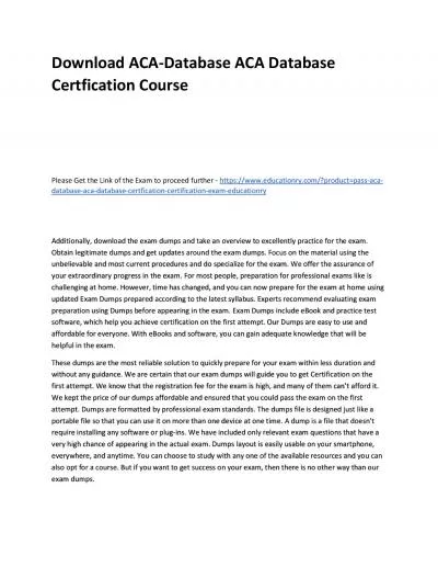 Download ACA-Database ACA Database Certfication Practice Course