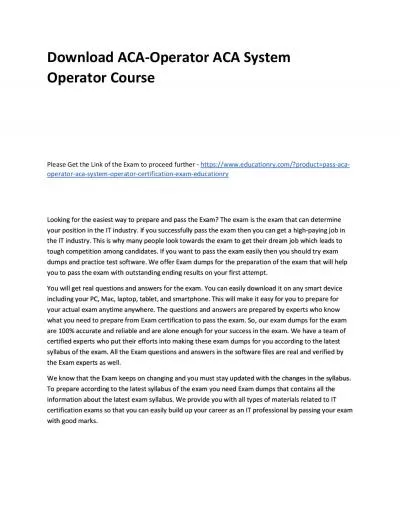 Download ACA-Operator ACA System Operator Practice Course