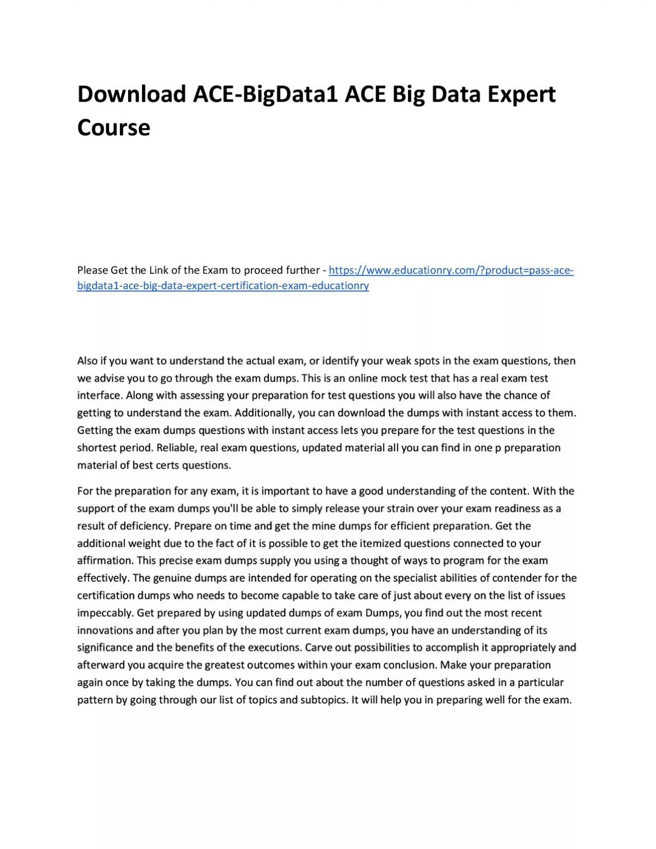 PDF-Download ACE-BigData1 ACE Big Data Expert Practice Course