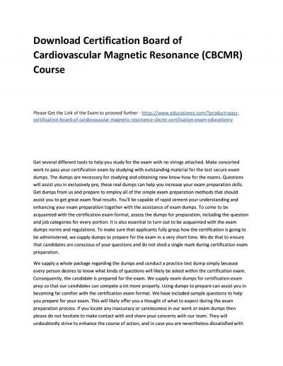 Download Certification Board of Cardiovascular Magnetic Resonance (CBCMR) Practice Course