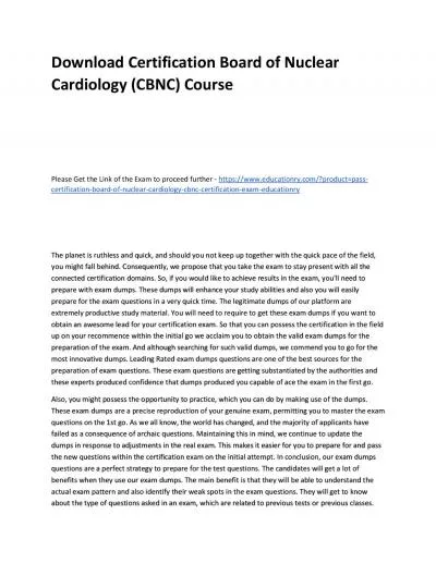 Download Certification Board of Nuclear Cardiology (CBNC) Practice Course