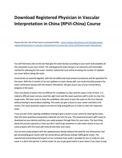 Download Registered Physician in Vascular Interpretation in China (RPVI-China) Practice