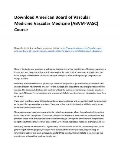 Download American Board of Vascular Medicine Vascular Medicine (ABVM-VASC) Practice Course