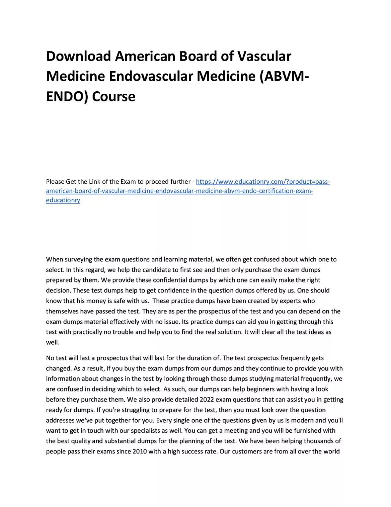 Download American Board of Vascular Medicine Endovascular Medicine (ABVM-ENDO) Practice