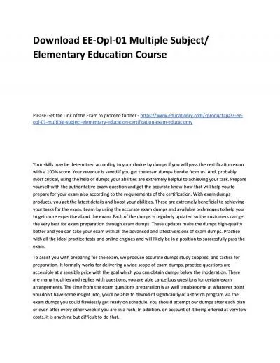 Download EE-Opl-01 Multiple Subject/ Elementary Education Practice Course