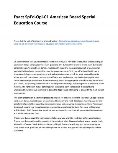 Exact SpEd-Opl-01 American Board Special Education Practice Course