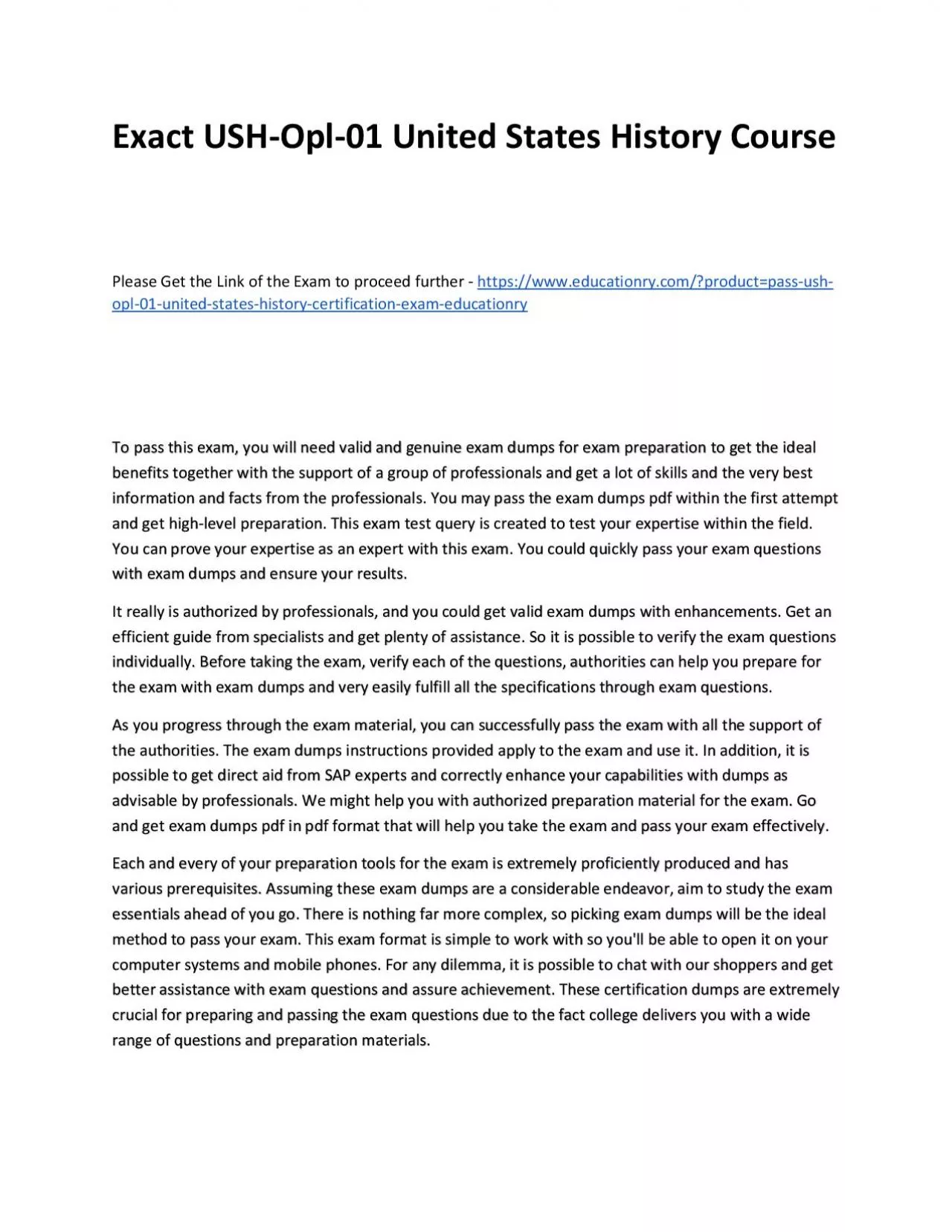 PDF-Exact USH-Opl-01 United States History Practice Course