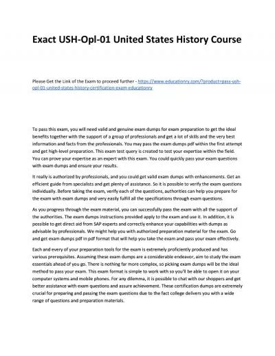 Exact USH-Opl-01 United States History Practice Course