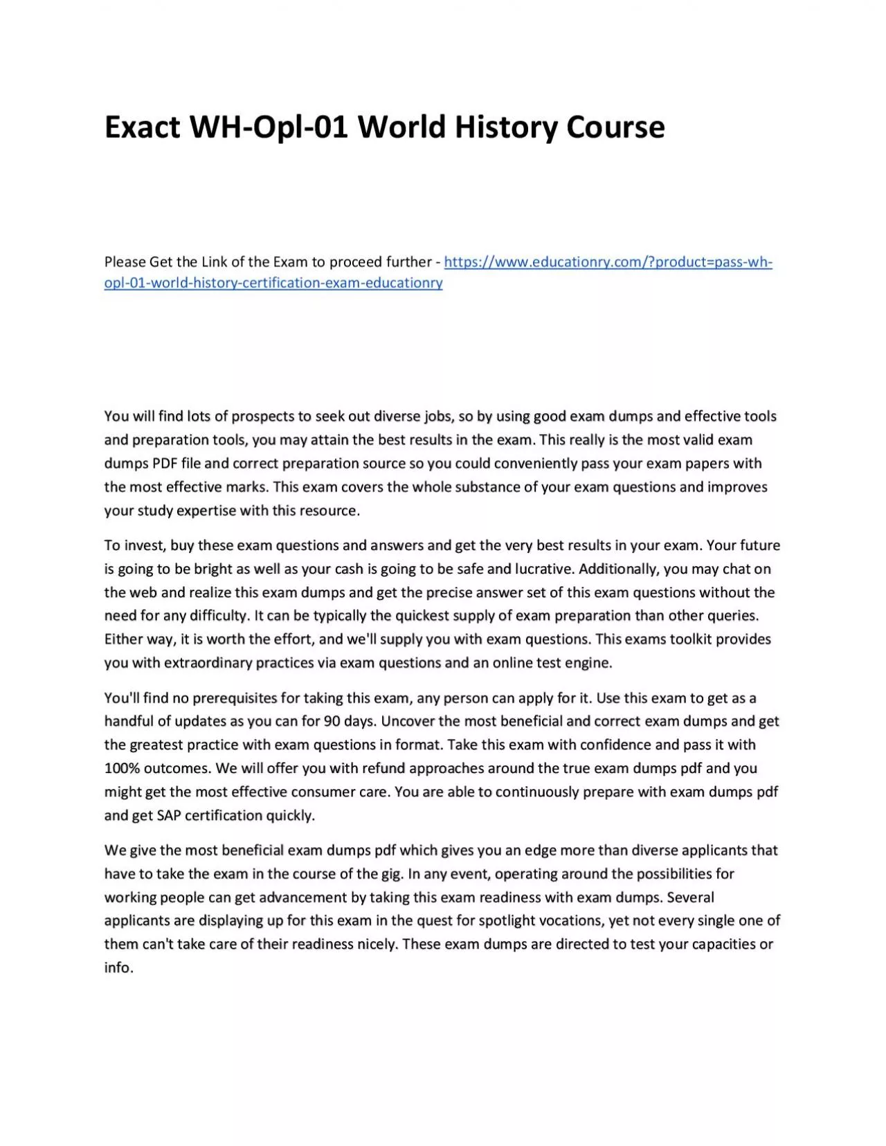 PDF-Exact WH-Opl-01 World History Practice Course