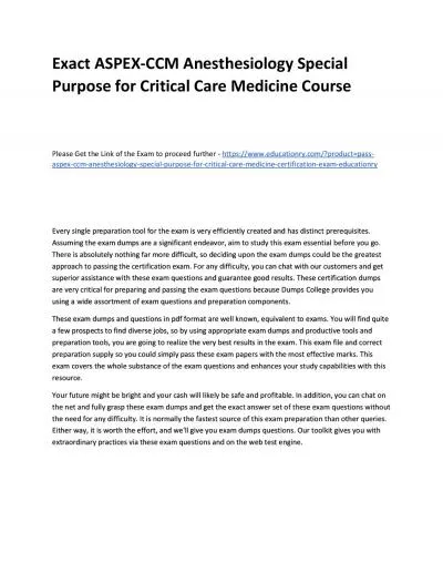 Exact ASPEX-CCM Anesthesiology Special Purpose for Critical Care Medicine Practice Course