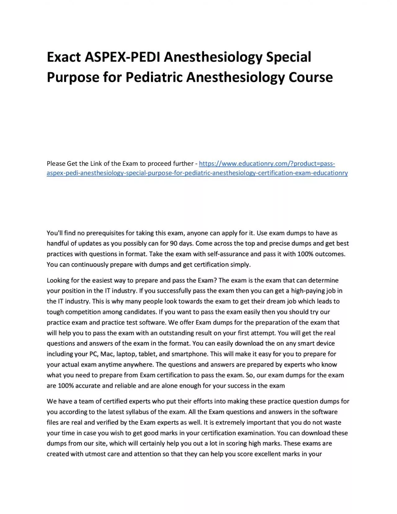 PDF-Exact ASPEX-PEDI Anesthesiology Special Purpose for Pediatric Anesthesiology Practice