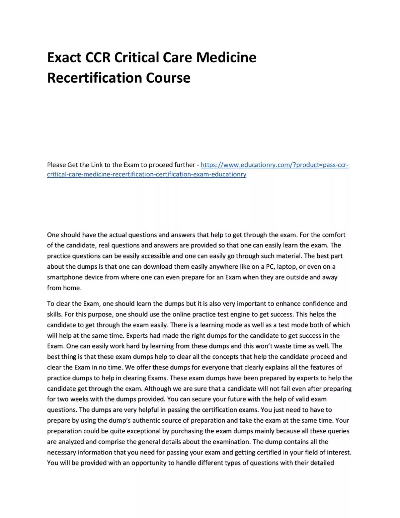 Exact CCR Critical Care Medicine Recertification Practice Course