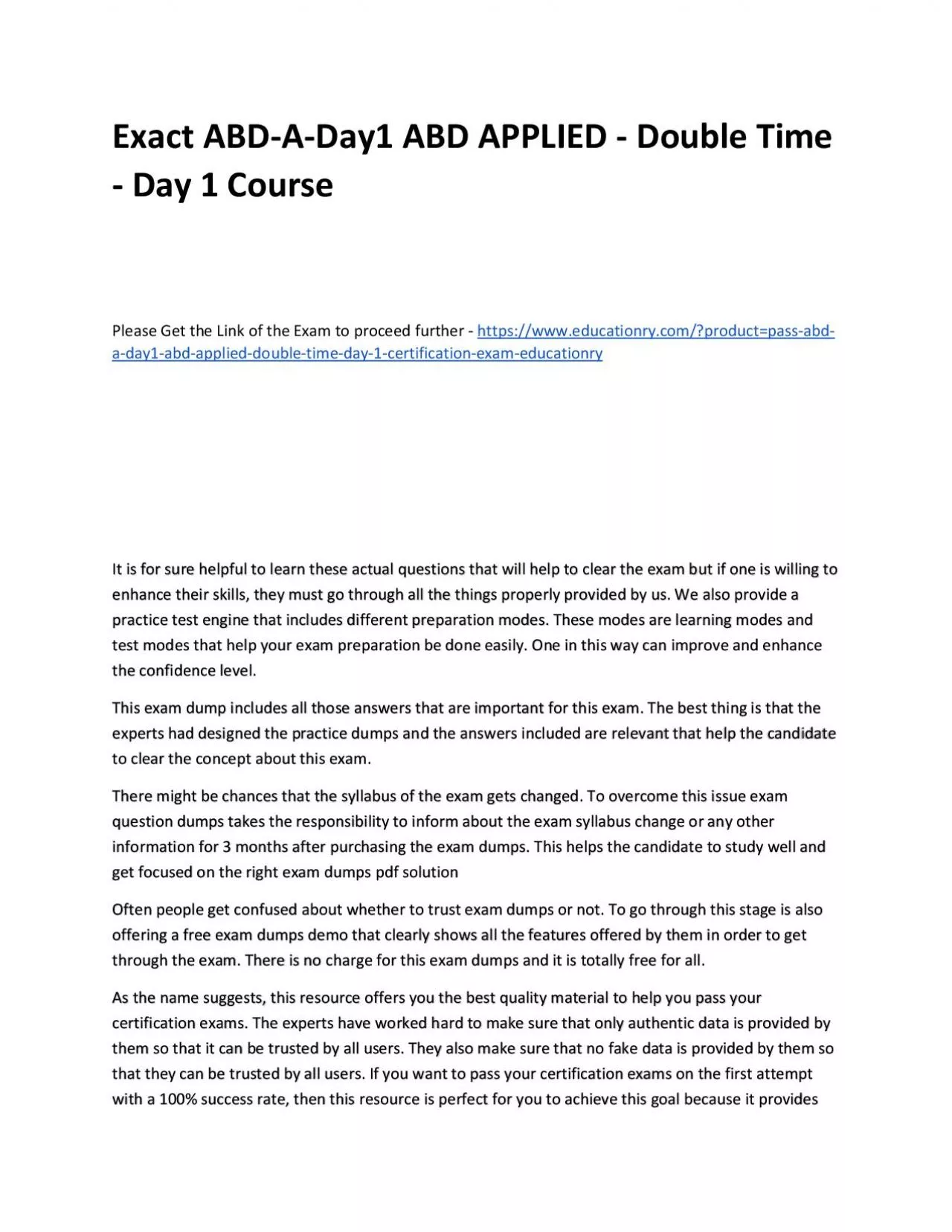 PDF-Exact ABD-A-Day1 ABD APPLIED - Double Time - Day 1 Practice Course