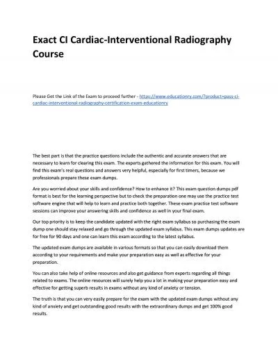 Exact CI Cardiac-Interventional Radiography Practice Course