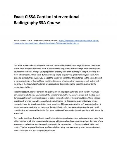 Exact CISSA Cardiac-Interventional Radiography SSA Practice Course