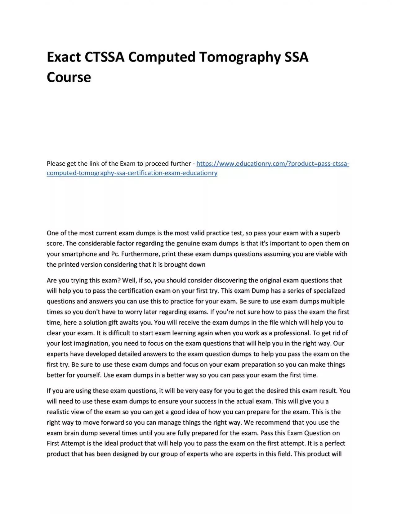 Exact CTSSA Computed Tomography SSA Practice Course