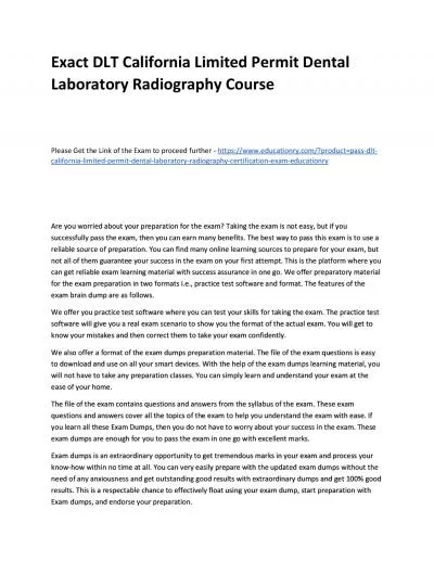 Exact DLT California Limited Permit Dental Laboratory Radiography Practice Course