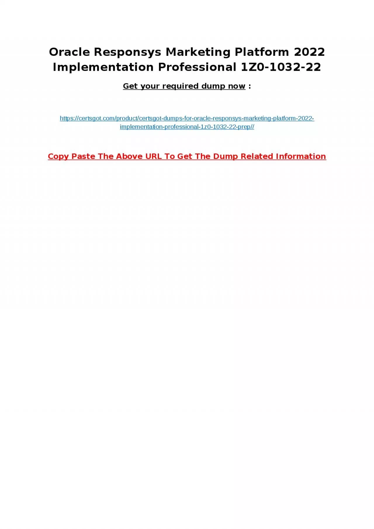 PDF-Oracle Responsys Marketing Platform 2022 Implementation Professional 1Z0-1032-22