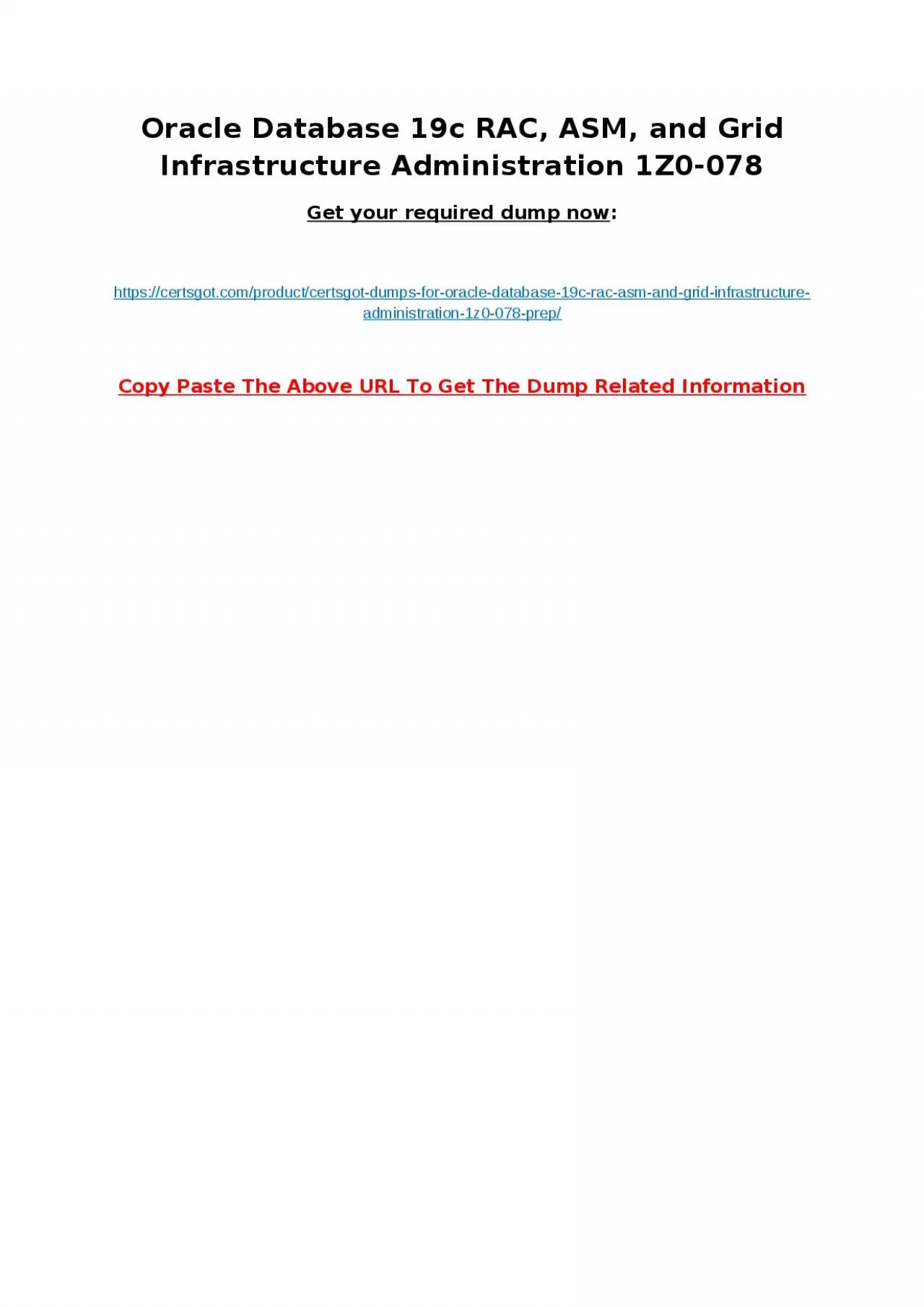 PDF-Oracle Database 19c RAC, ASM, and Grid Infrastructure Administration 1Z0-078