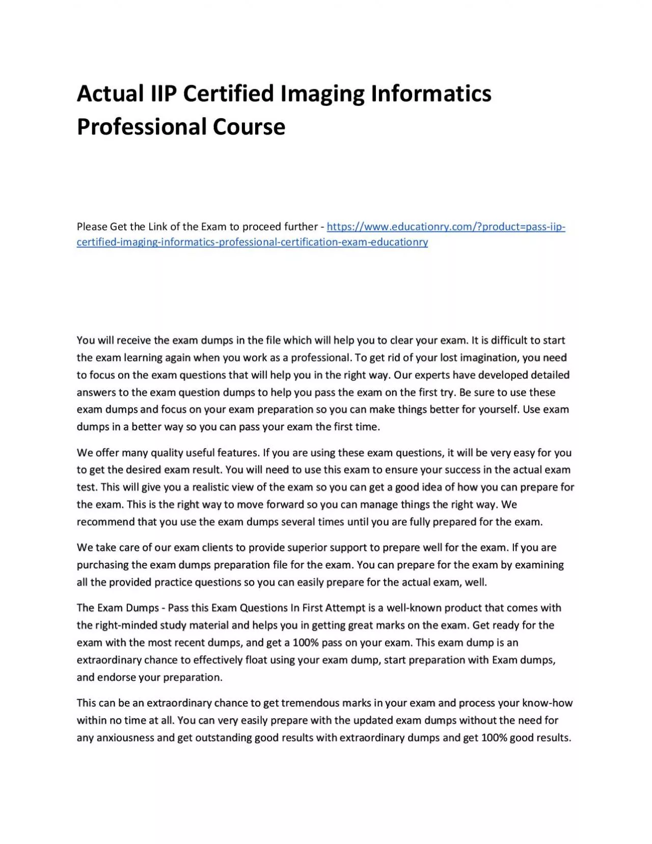 PDF-Actual IIP Certified Imaging Informatics Professional Practice Course