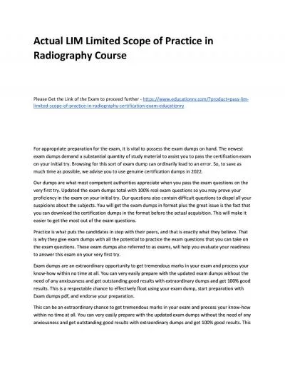 Actual LIM Limited Scope of Practice in Radiography Practice Course