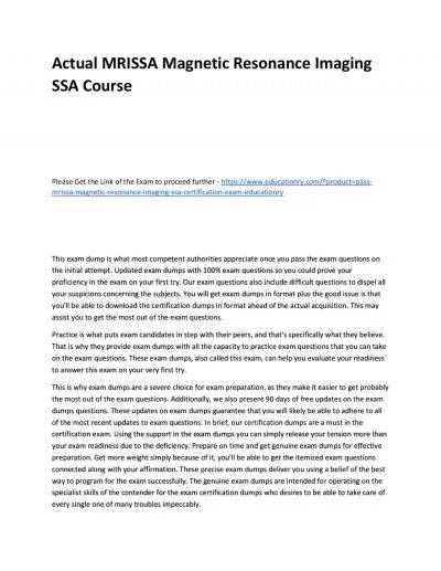 Actual MRISSA Magnetic Resonance Imaging SSA Practice Course