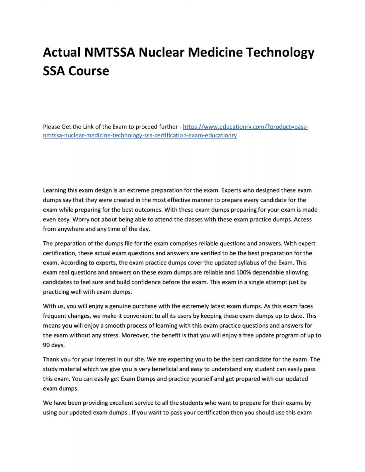 Actual NMTSSA Nuclear Medicine Technology SSA Practice Course