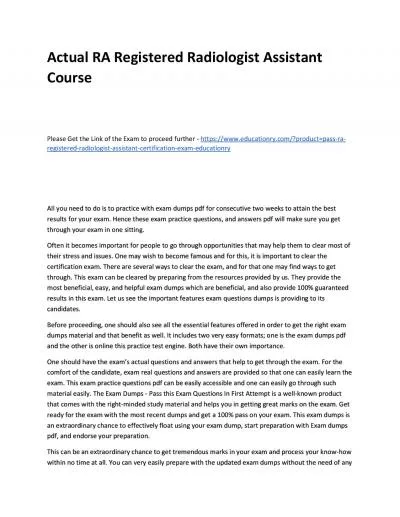 Actual RA Registered Radiologist Assistant Practice Course