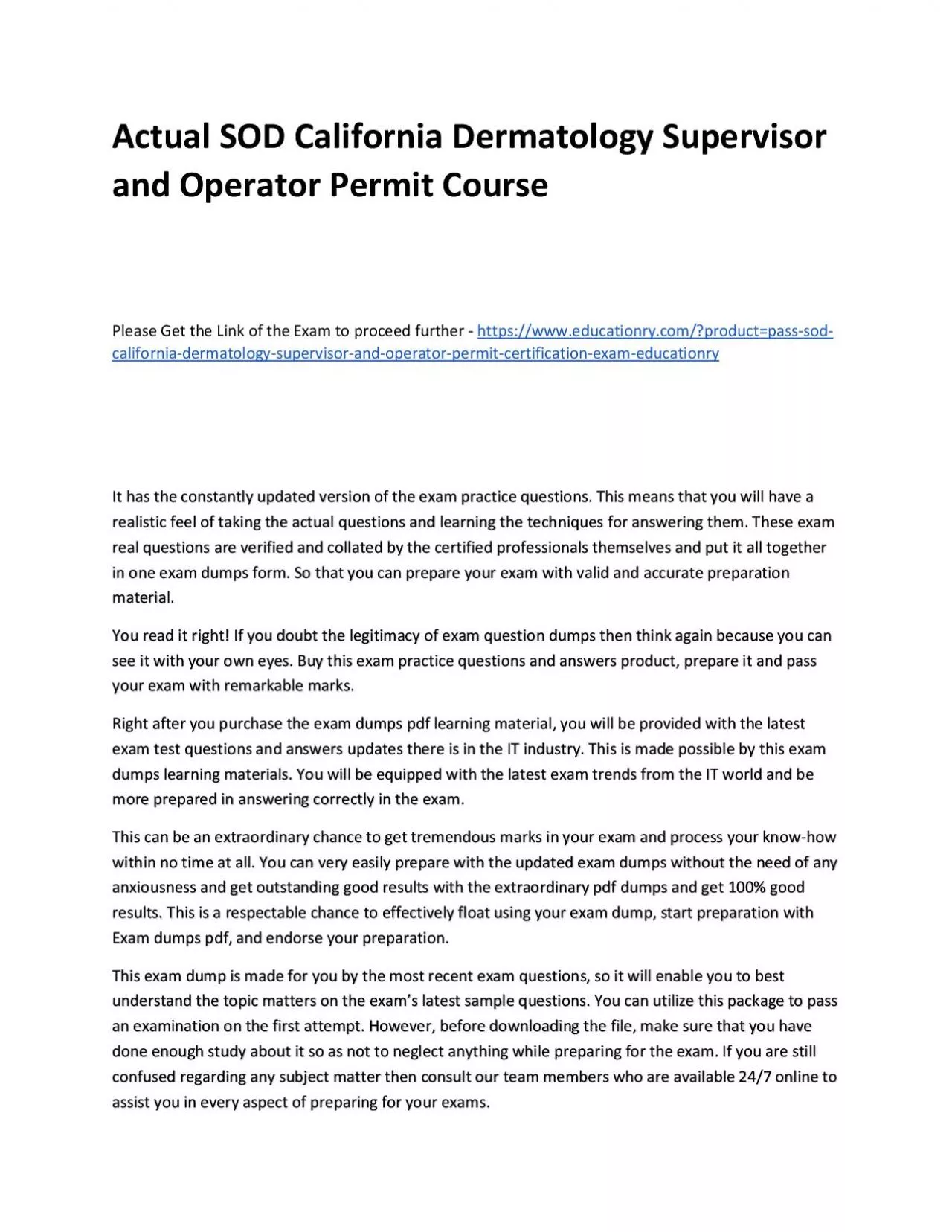 PDF-Actual SOD California Dermatology Supervisor and Operator Permit Practice Course