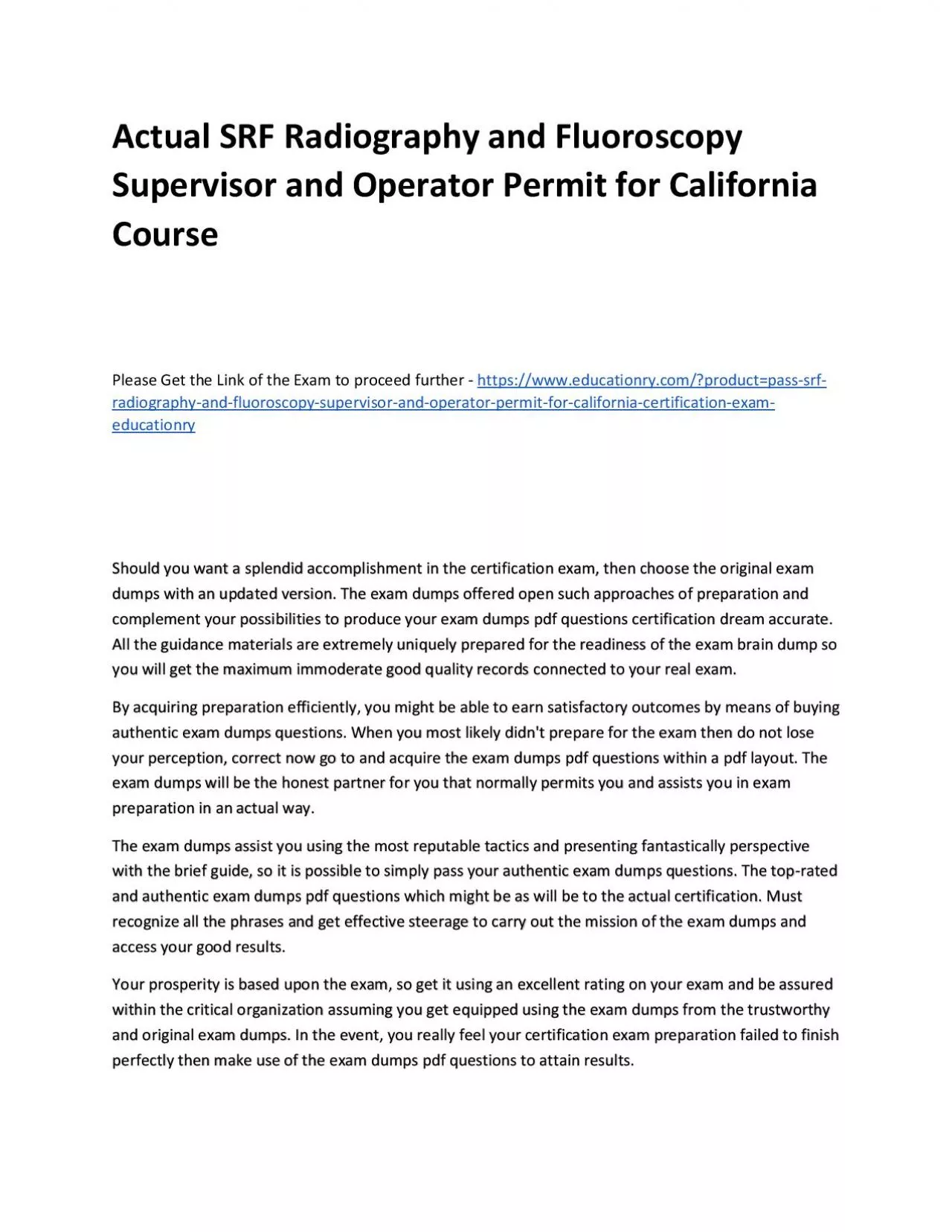 PDF-Actual SRF Radiography and Fluoroscopy Supervisor and Operator Permit for California Practice